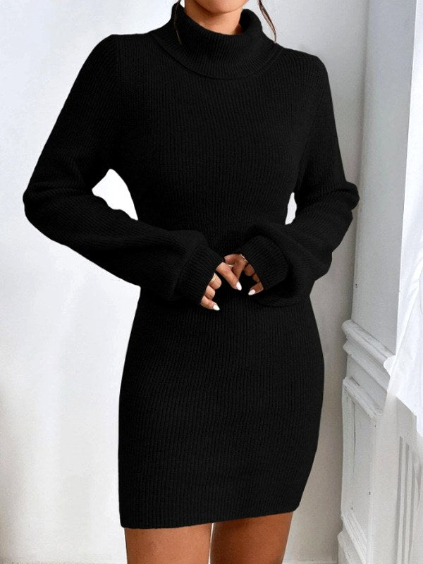 Yara - Women's Long Sleeve Bodycon High Neck Sweater Dress 3