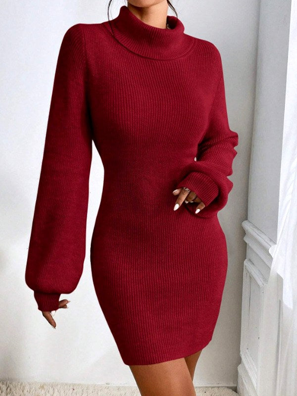 Yara - Women's Long Sleeve Bodycon High Neck Sweater Dress 5