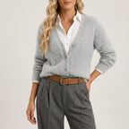 Yasmin - Women's Button-Front Fuzzy Cardigan