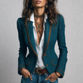 Yolanda - Women's Herringbone Contrast Trim Blazer 1