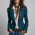 Yolanda - Women's Herringbone Contrast Trim Blazer 1