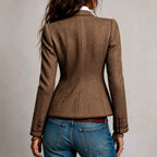 Yolanda - Women's Herringbone Contrast Trim Blazer 4