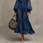 Yolanda - Women's Square Neck Puff Sleeve Resort Maxi Dress 2