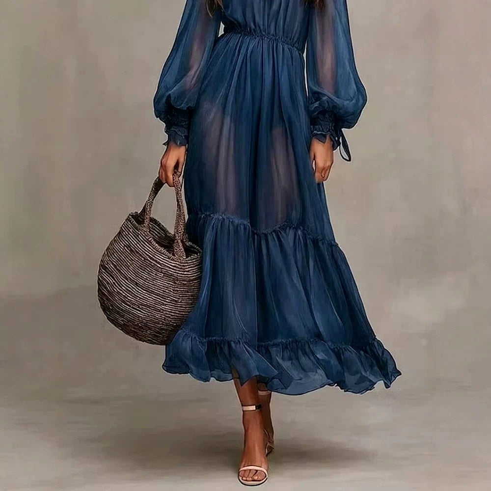 Yolanda - Women's Square Neck Puff Sleeve Resort Maxi Dress 2