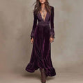 Yveth - Women's Velvet Lace Trim Long Sleeve Dress 1