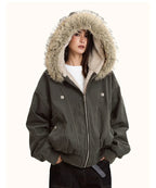 Zaniyah - Women’s Y2K Faux Fur Trim Bomber Jacket