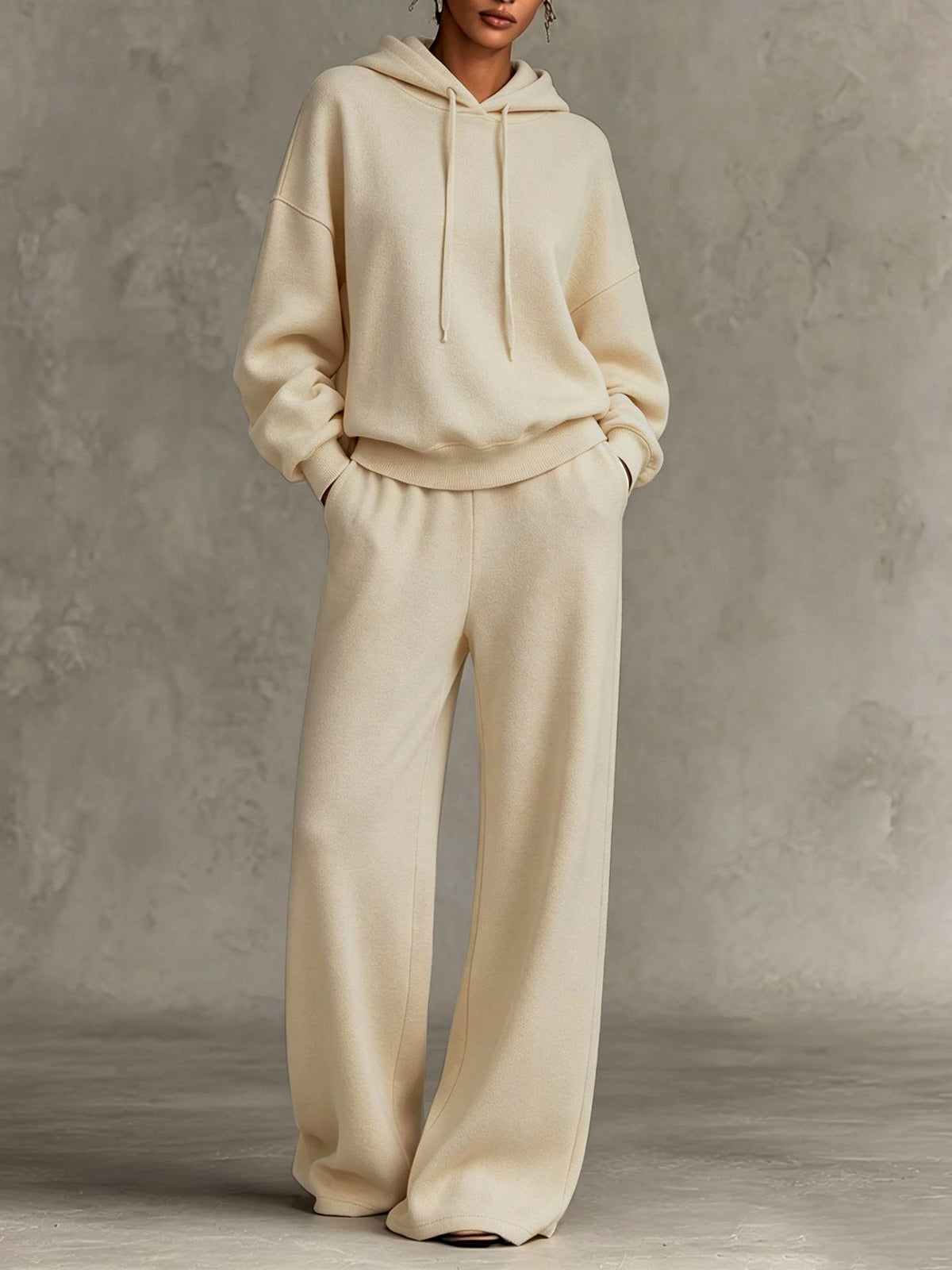Zaniyah - Women's Drawstring Hoodie and Wide-Leg Pant Set 3