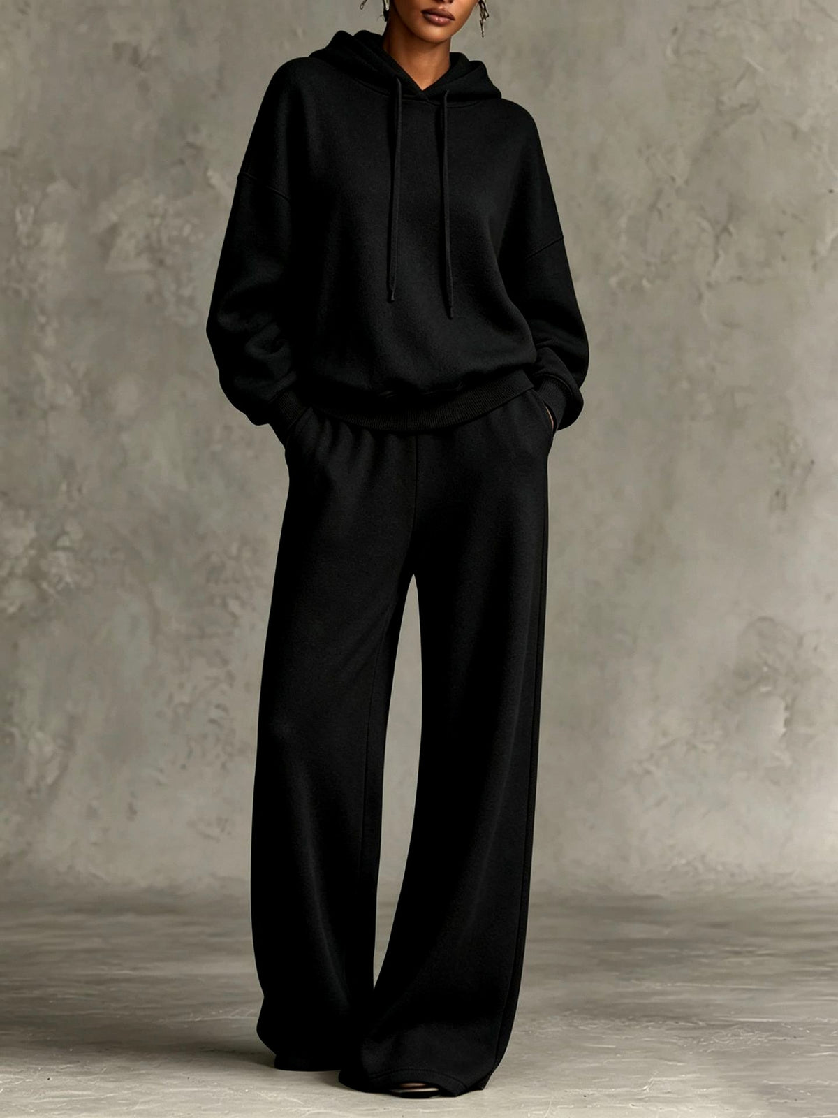 Zaniyah - Women's Drawstring Hoodie and Wide-Leg Pant Set 5