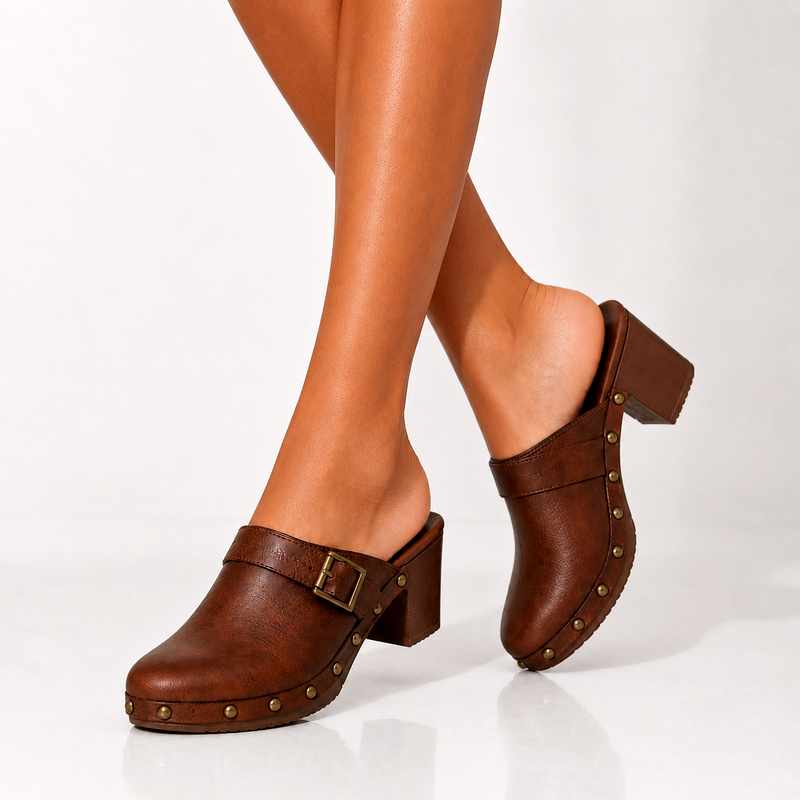 Zyra - Women's Studded Block-Heel Clogs