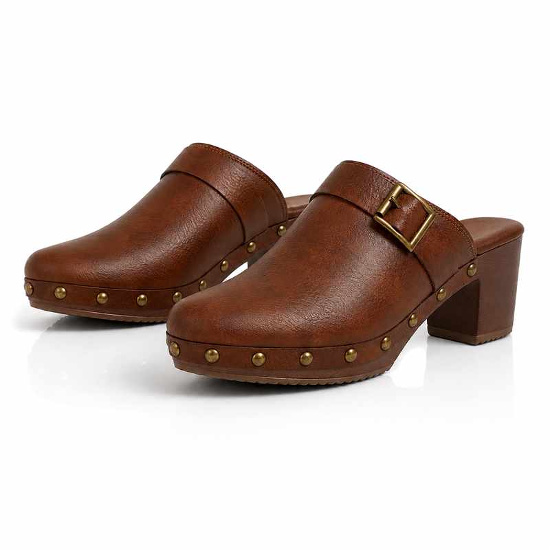 Zyra - Women's Studded Block-Heel Clogs